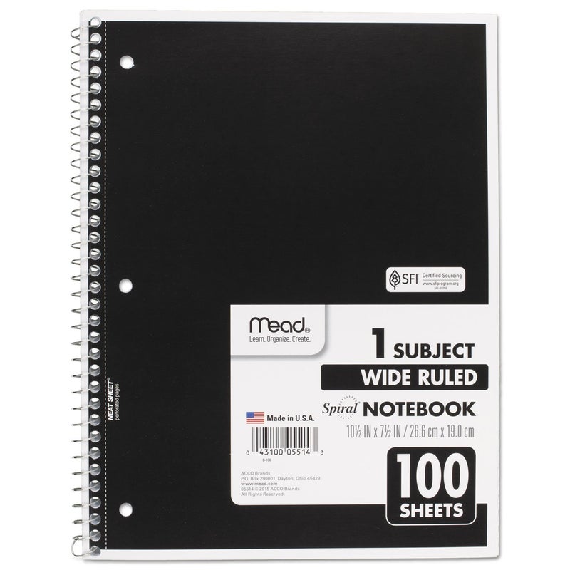 Mead Spiral Notebook, 1 Subject, Wide Ruled Paper, 100 Sheets, 10-1/2" x 8", Color Selected For You, 1 Count (05514) - Image 3